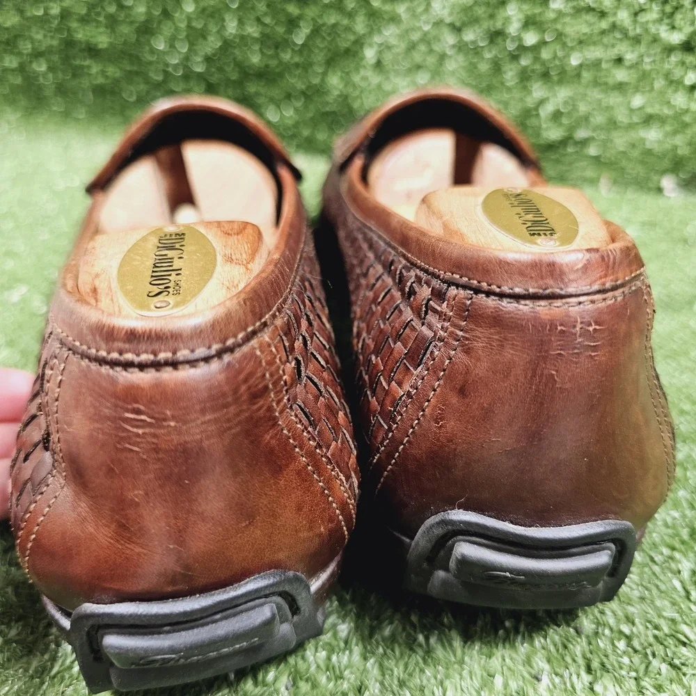 Bragano‎ Brown Leather Slip On Woven Penny Loafer Dress Shoes Mens Size 10 M